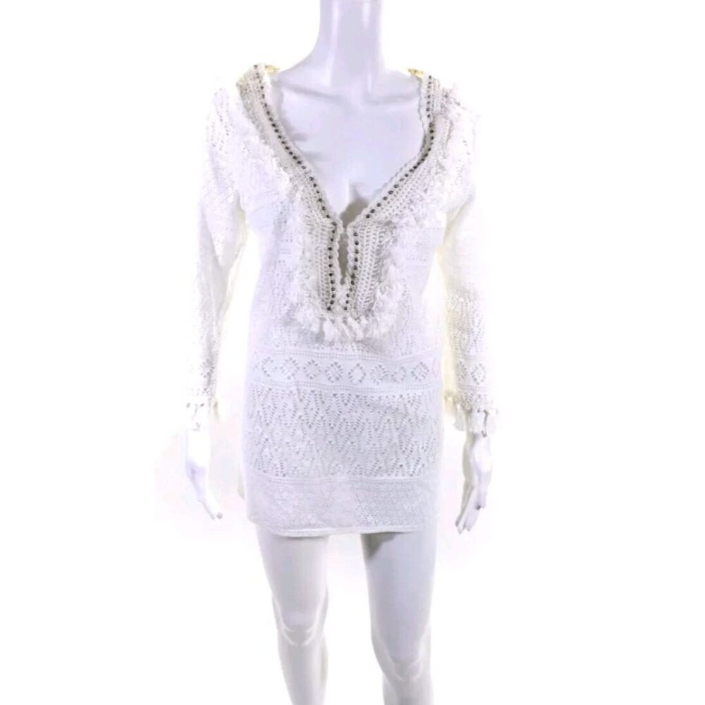 Calypso Saint Barth Women's 3/4 Sleeve Cover Up Mini Dress White Size S